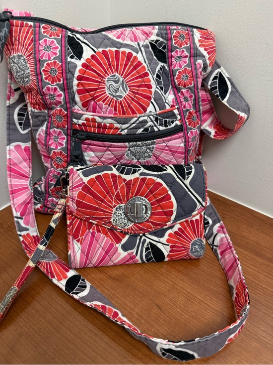 Vera Bradley Handbags - Vera Bradley Cherry Blossoms  Crossbody Purse Pink Gray Retire /Wristlet Bundle